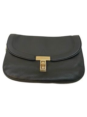 Quiet Luxury Black Leather Expandable Clutch with Gold Accents, Pour La Victoire